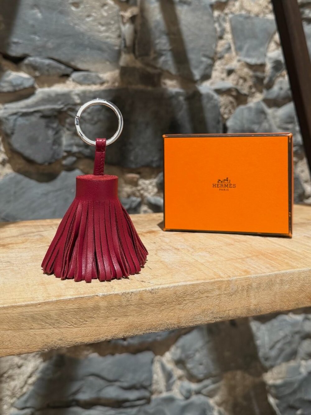 Hermès 2025 Rouge Grenat Lambskin Carmen Tassel Key Ring